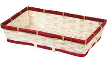 Rectangular bamboo basket with red trim : Trays, baskets