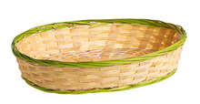 Bamboo basket with green trim  : Trays, baskets