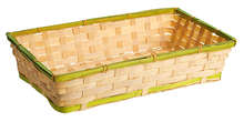 Bamboo basket with green trim : Trays, baskets