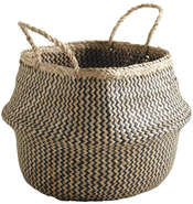 Round reed bag, black : Trays, baskets