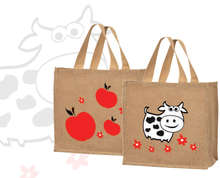 Cow and apples jute tote bags : Bags