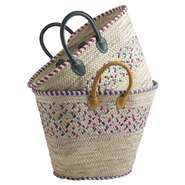 Set of 2 Moses basket style palm straw bags  : Trays, baskets