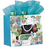 Sacs papier fleurs & colibri  cotés bleu avec fenêtre  : Bags