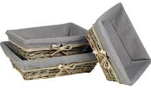 Rectangular wicker/wooden basket, beige with grey fabric : Trays, baskets