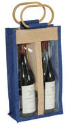 Windowed hessian bag for 2 x 75cl bottles, blue : Bottles packaging