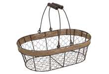 Oval aged-look metal and rope basket : Trays, baskets