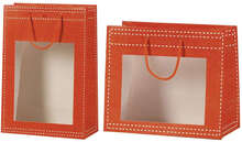 Orange paper bags with PVC window  : Jars packing