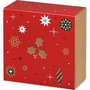 "Season's Greetings" sleeved cardboard gift box, square, red : Trays, baskets