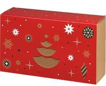 "Season's Greetings" sleeved kraft cardboard gift box, rectangular, red : Trays, baskets