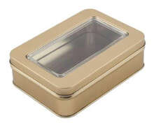 "GOLD" metal box with window in lid  : Boxes