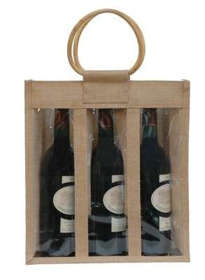 Product image Jute bag for 3 75 cl bottles + window