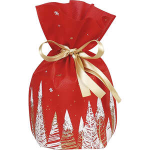Product image Non-woven polypropylene bag, red/white/gold with fir tree decor