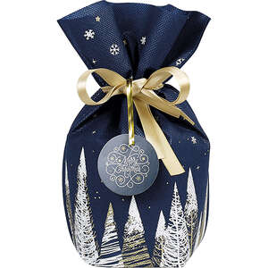 Product image Non-woven polypropylene bag, blue/white/gold with fir tree decor
