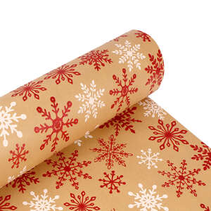 Product image Roll brown kraft wrapping paper Snowflakes