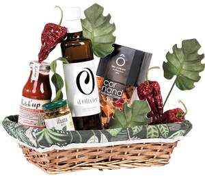 Product image Rectangular wicker/wooden basket lined with plant design fabric