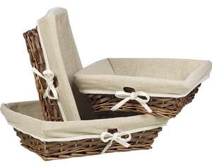 Product image Square wicker/wooden basket, brown with beige fabric
