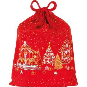 Product image Festive red cotton gift pouch featuring chalets design
