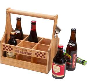 Product image Wooden beer bottle carrier for 6 bottles, with bottle opener 