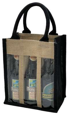 Product image Jute bag for 6 bottles LONG NECK Nat+Black