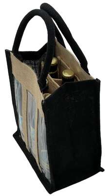 Product image Jute bag for 6 bottles LONG NECK Nat+Black