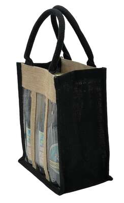 Product image Jute bag for 6 bottles LONG NECK Nat+Black