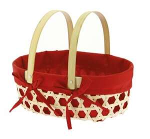 Product image Oval Bamboo Openwork Basket Lined Red