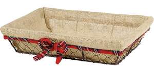 Product image Rectangular metal basket with aged brown effect and jute fabric/tartan edging