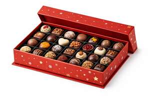 Product image Rectangular cardboard box of chocolates, 1 row, red/white/gold hot foil stamping, magnetic closure