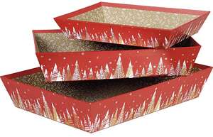 Product image Red/white/gold hot stamping rectangular cardboard basket with Happy Holidays decor