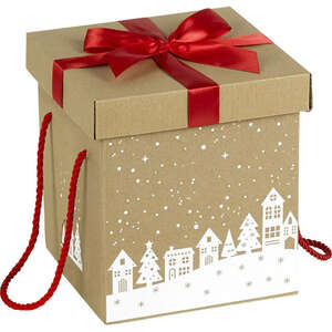 Product image Square kraft cardboard box with "White and red satin bow" decoration