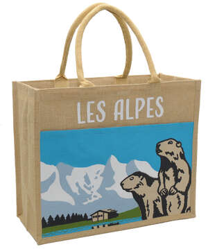 Product image Jute canvas bag with "Les Alpes Marmottes" print