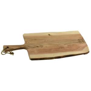 Product image Natural acacia cutting board with handle and cord.