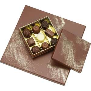 Product image Square cardboard box of chocolates, 3, 4, or 6 rows, POUDRE D'OR brown