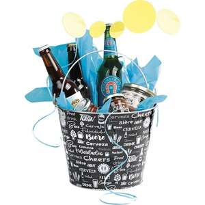 Product image Black/white metal bucket with beer decoration