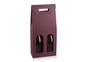 Product image Cardboard gift box for two 0.75L bottles with window – Milan style, Bordeaux/Plum color