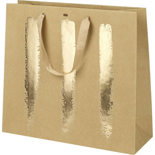 Product image Kraft paper bag with gold brushstrokes - ribbon handle
