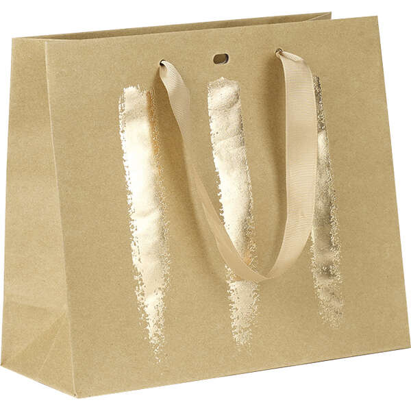 Product image Kraft paper bag with gold brushstrokes - ribbon handle