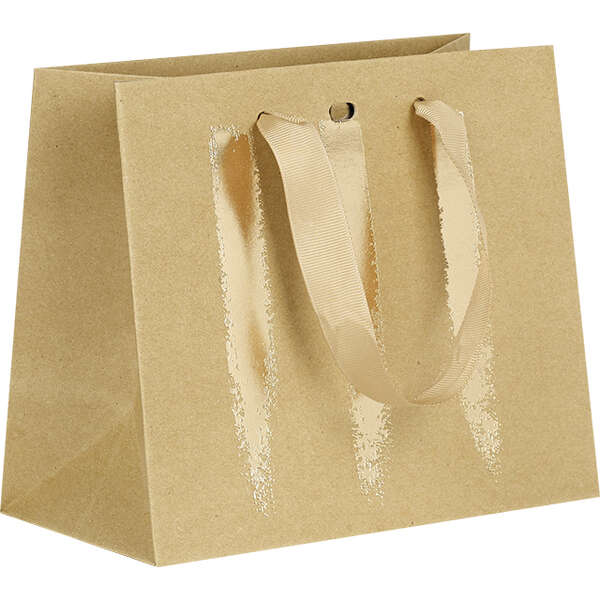 Product image Kraft paper bag with gold brushstrokes - ribbon handle