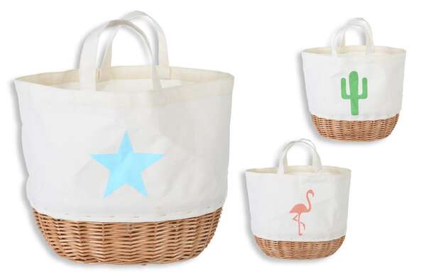 Product image Set of 3 small wicker + cotton bags