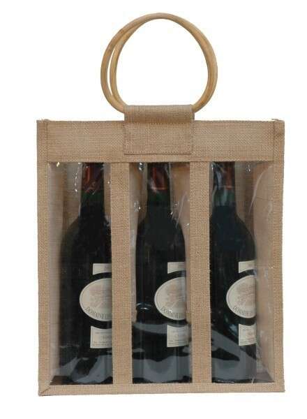 Product image Jute bag for 3 75 cl bottles + window