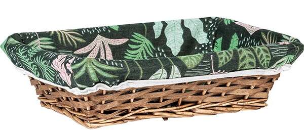 Product image Rectangular wicker/wooden basket lined with plant design fabric