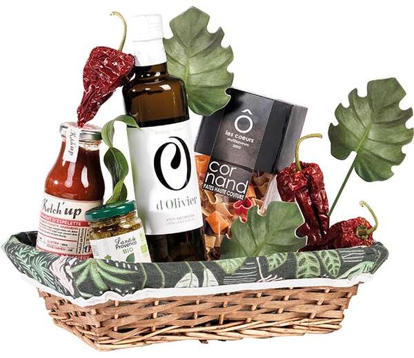 Product image Rectangular wicker/wooden basket lined with plant design fabric