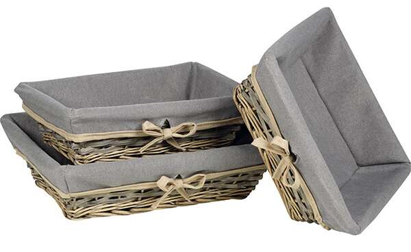 Product image Rectangular wicker/wooden basket, beige with grey fabric