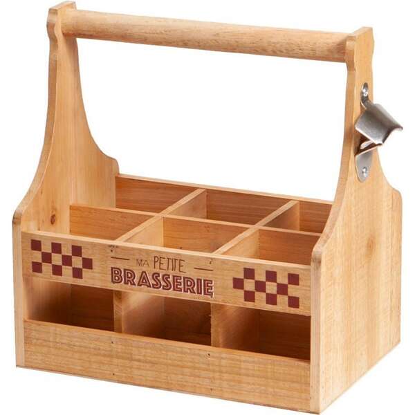 Product image Wooden beer bottle carrier for 6 bottles, with bottle opener 