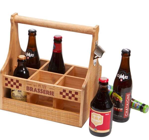 Product image Wooden beer bottle carrier for 6 bottles, with bottle opener 