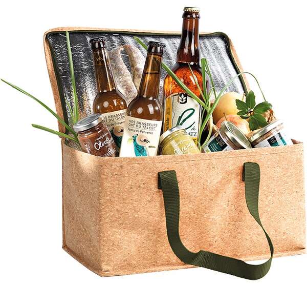 Product image Cork rectangular isothermal cooler bag, 2 green straps 