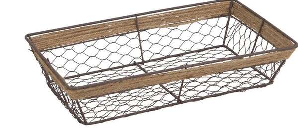 Product image Rectangular basket in aged-look metal and rope