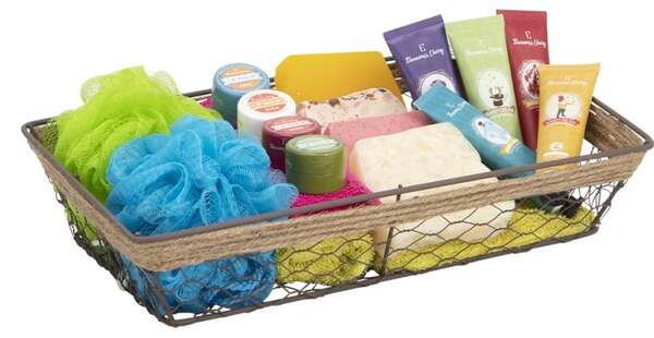 Product image Rectangular basket in aged-look metal and rope