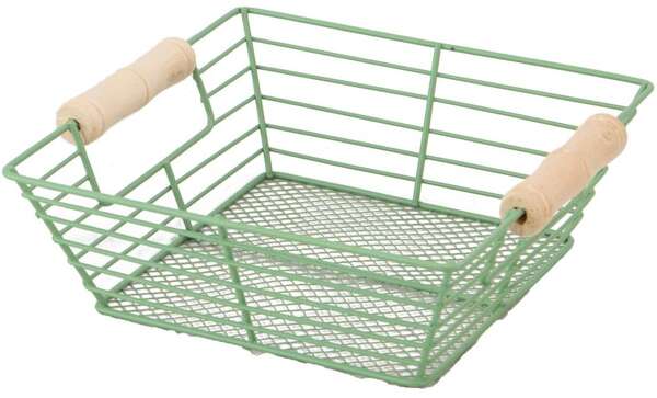 Product image Square metal basket with green wooden handles “Sauvage”