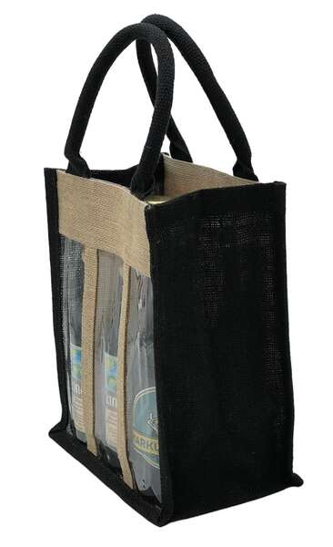Product image Jute bag for 6 bottles LONG NECK Nat+Black